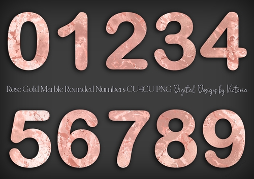 Rose Gold Marble Rounded Numbers