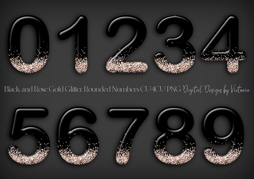 Black and Rose Gold Glitter Rounded Numbers