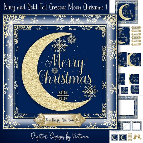 Navy and Gold Foil Crescent Moon Christmas 1