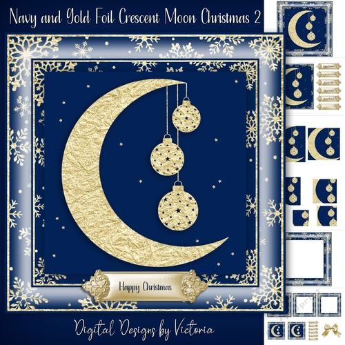 Navy and Gold Foil Crescent Moon Christmas 2