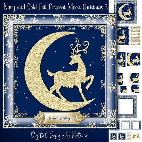 Navy and Gold Foil Crescent Moon Christmas 3
