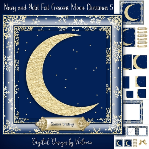 Navy and Gold Foil Crescent Moon Christmas 5