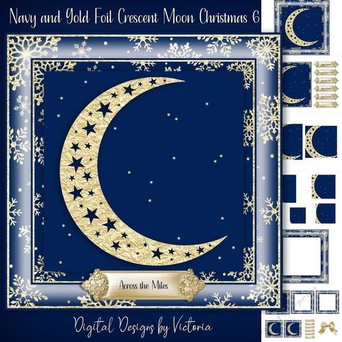Navy and Gold Foil Crescent Moon Christmas 6