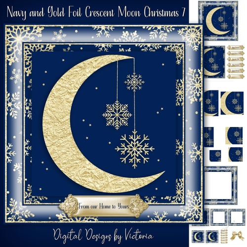 Navy and Gold Foil Crescent Moon Christmas 7