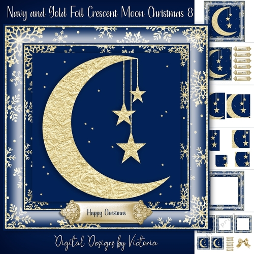 Navy and Gold Foil Crescent Moon Christmas 8