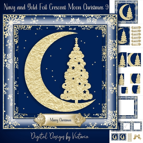 Navy and Gold Foil Crescent Moon Christmas 9