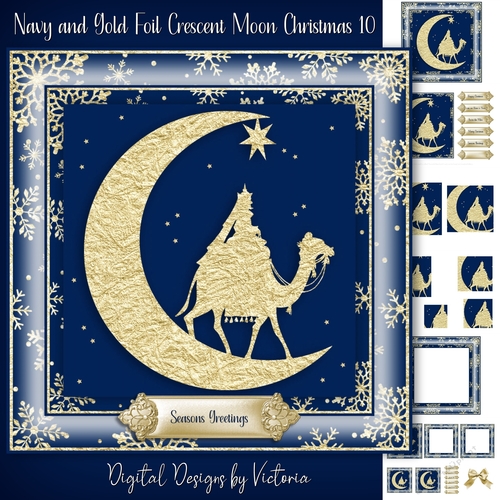 Navy and Gold Foil Crescent Moon Christmas 10