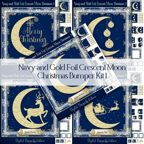 Navy and Gold Foil Crescent Moon Christmas Bumper Kit 1