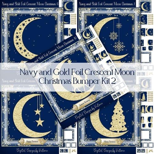 Navy and Gold Foil Crescent Moon Christmas Bumper Kit 2