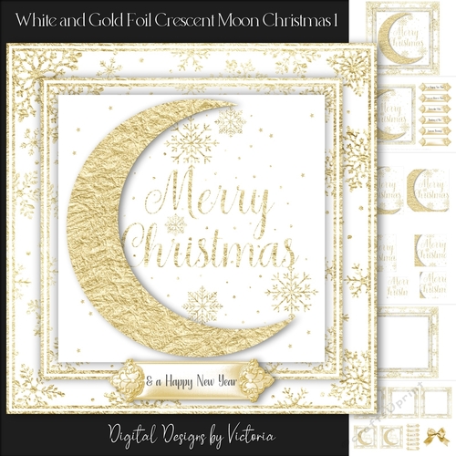 White and Gold Foil Crescent Moon Christmas 1