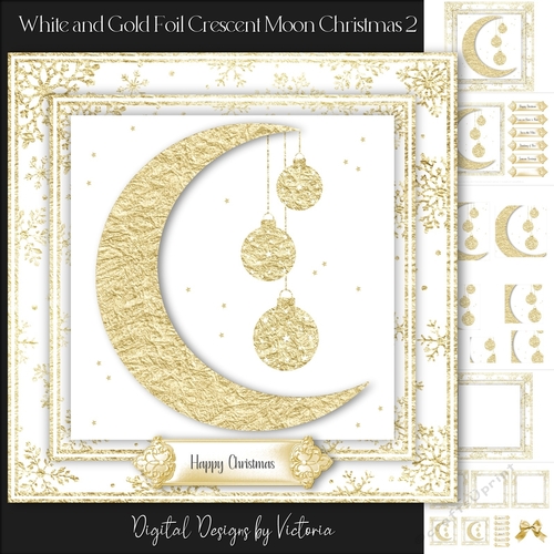 White and Gold Foil Crescent Moon Christmas 2