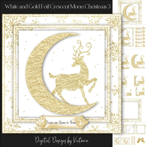 White and Gold Foil Crescent Moon Christmas 3