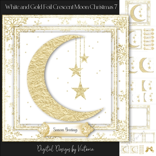 White and Gold Foil Crescent Moon Christmas 7