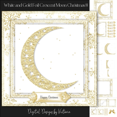 White and Gold Foil Crescent Moon Christmas 8