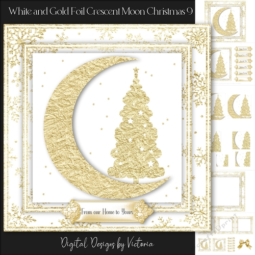 White and Gold Foil Crescent Moon Christmas 9