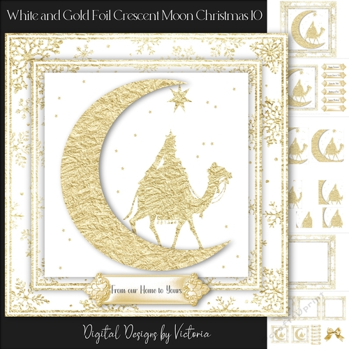 White and Gold Foil Crescent Moon Christmas 10