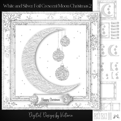 White and Silver Foil Crescent Moon Christmas 2