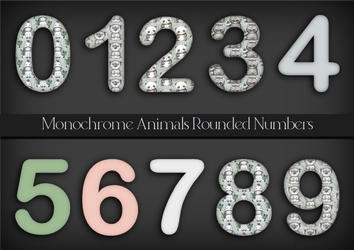 Monochrome Animals Rounded Numbers PNG