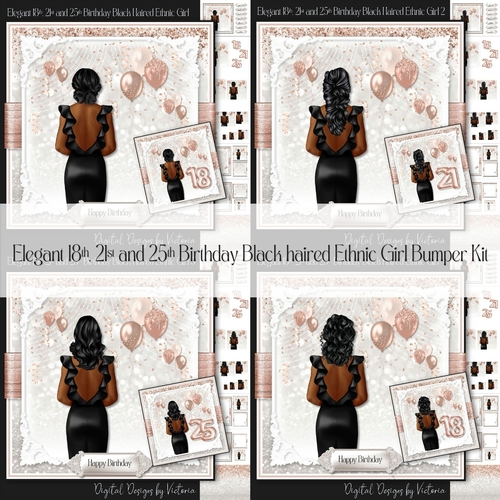 Elegant 18th, 21st and 25th Birthday Black Haired Ethnic Girl Bumper Kit
