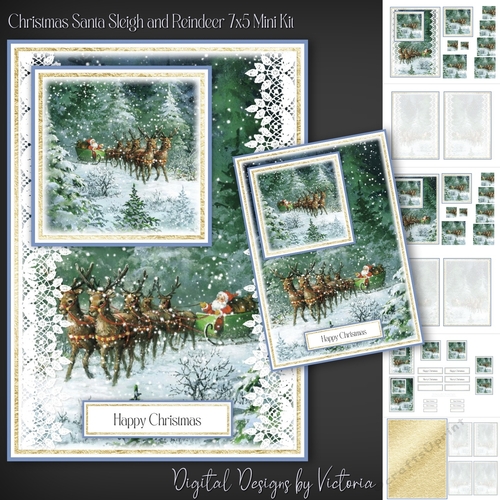 Christmas Santa Sleigh and Reindeer 7x5 Mini Kit
