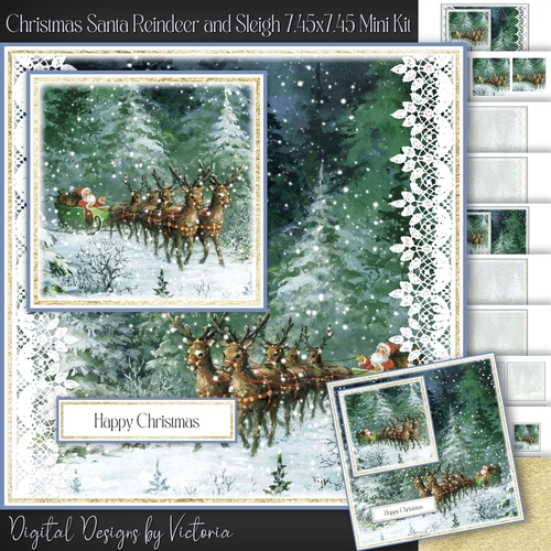 Christmas Santa Reindeer and Sleigh 7.45x7.45 Mini Kit
