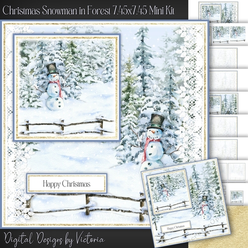 Christmas Snowman in Forest 7.45x7.45 Mini Kit