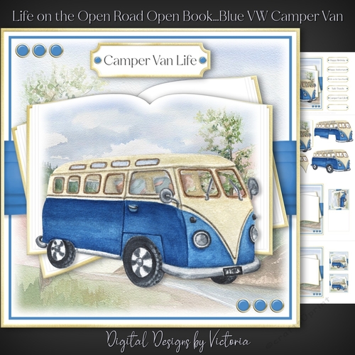 Life on the Open Road Open Book...Blue VW Camper Van