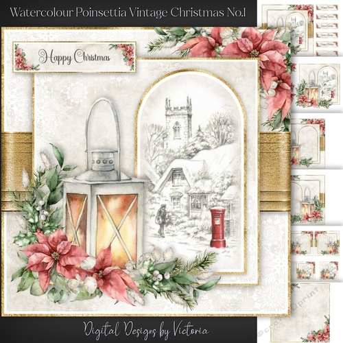 Watercolour Poinsettia Vintage Christmas No.1