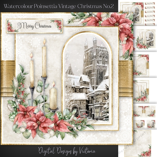 Watercolour Poinsettia Vintage Christmas No.2
