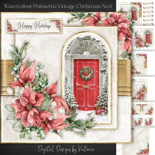 Watercolour Poinsettia Vintage Christmas No.4