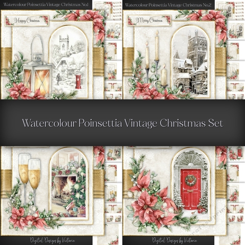 Watercolour Poinsettia Vintage Christmas Set