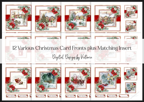 12 Various Christmas Card Fronts plus Matching Insert