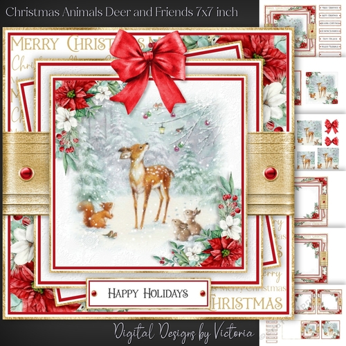 Christmas Animals Deer and Friends 7x7 inch