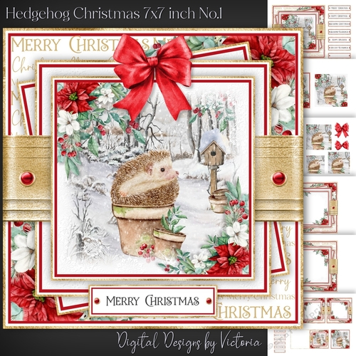 Hedgehog Christmas 7x7 inch No.1