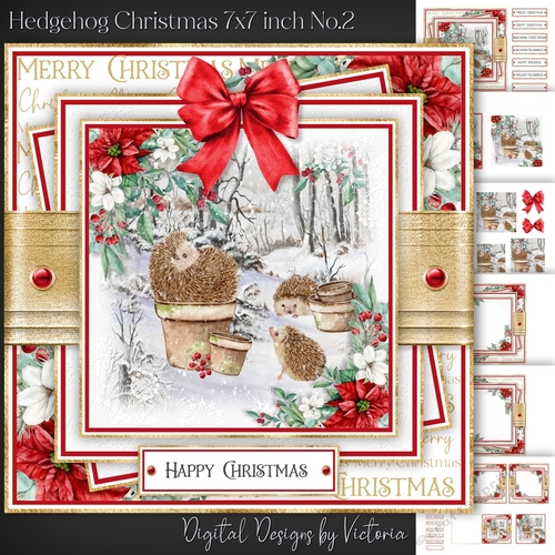 Hedgehog Christmas 7x7 inch No.2