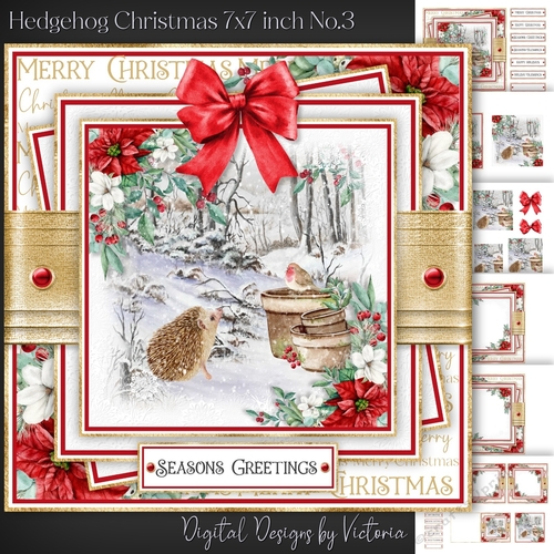 Hedgehog Christmas 7x7 inch No.3