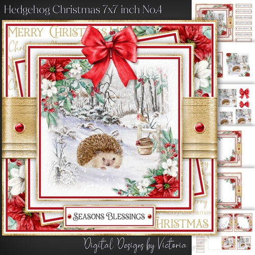 Hedgehog Christmas 7x7 inch No.4