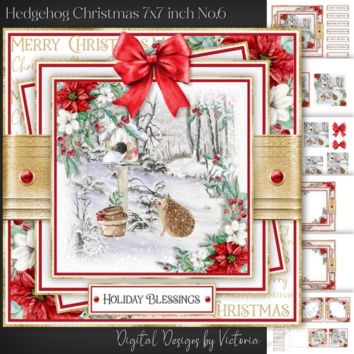 Hedgehog Christmas 7x7 inch No.6