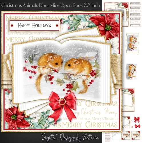 Christmas Animals Door Mice Open Book 7x7 inch