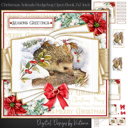 Christmas Animals Hedgehog Open Book 7x7 inch
