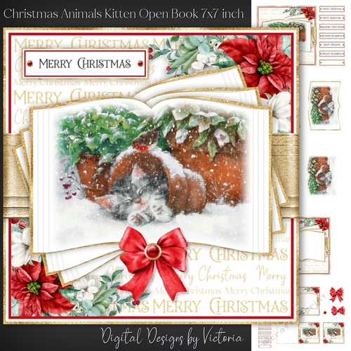 Christmas Animals Kitten Open Book 7x7 inch