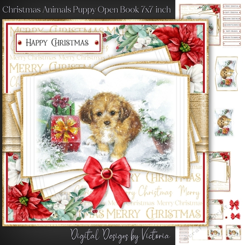 Christmas Animals Puppy Open Book 7x7 inch
