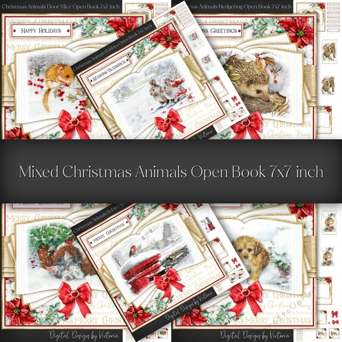 Mixed Christmas Animals Open Book 7x7 inch