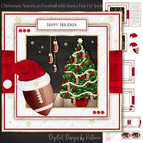 Christmas American Football with Santa Hat 7x7 inch
