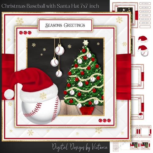 Christmas Baseball with Santa Hat 7x7 inch