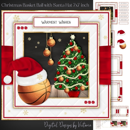 Christmas Basketball with Santa Hat 7x7 inch