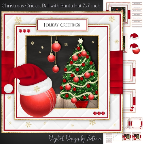 Christmas Cricket Ball with Santa Hat 7x7 inch