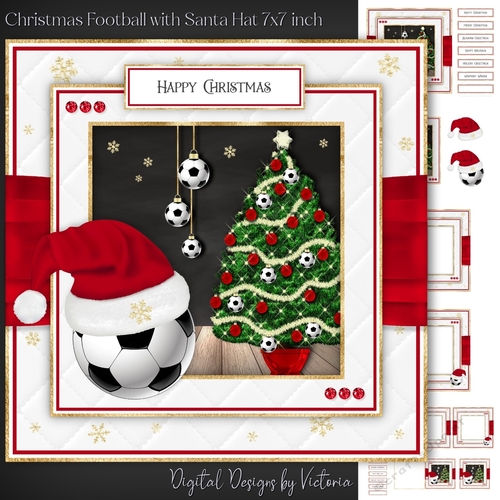 Christmas Football with Santa Hat 7x7 inch