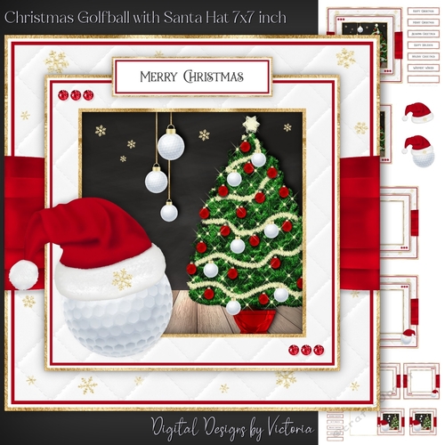 Christmas Golf Ball with Santa Hat 7x7 inch