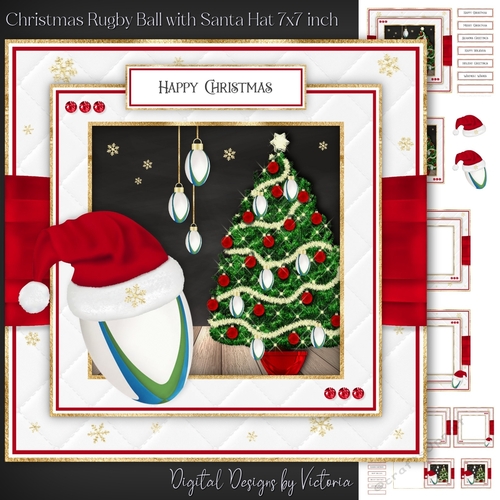 Christmas Rugby Ball with Santa Hat 7x7 inch